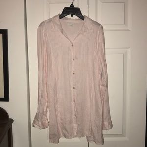 J. Jill long linen white pink stripe shirt Excellent condition M